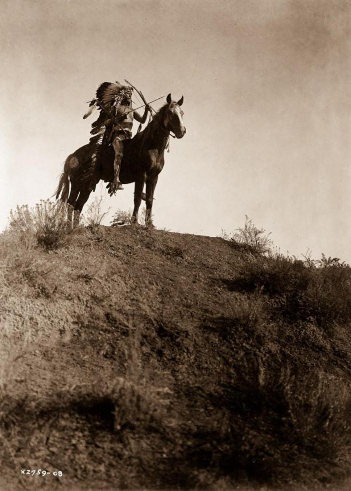Индеец апсароке верхом на лошади, 1908 г.