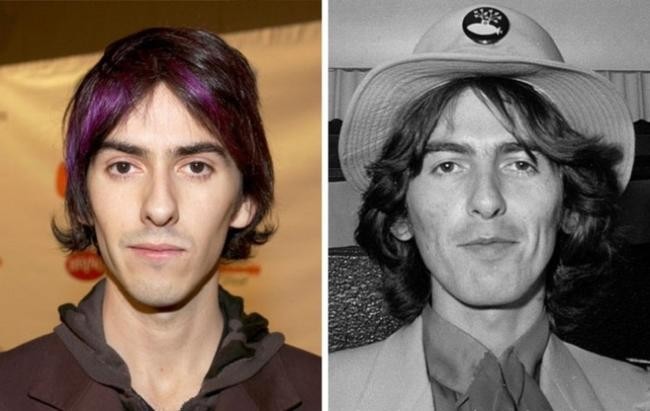 3. Дхани Харрисон и Джордж Харрисон в возрасте 20 лет