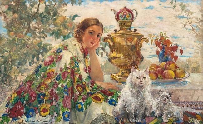 Белая кошка, черный кот