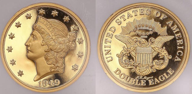 1. 20 долларов с двойным орлом, 1850 год