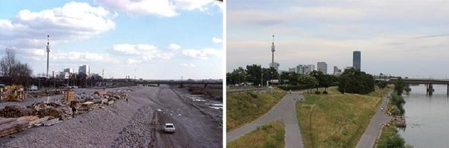 Искусственное русло Дуная, 1980 и 2019 гг.