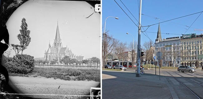 Улица Гюртеля в 1874 и 2015 годах