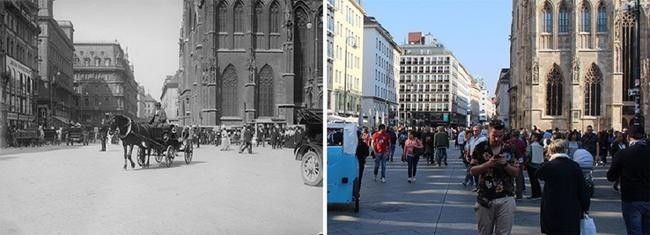 Штефанплатц в 1914 и 2018 годах