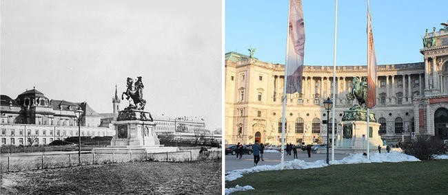 Хельденплац в 1880-х и 2015 годах