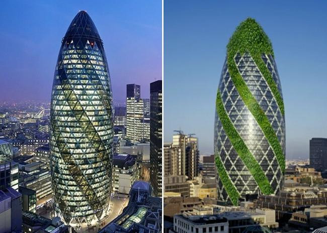 7. Небоскреб 30 St Mary Axe (The Gherkin) в Лондоне (Великобритания)