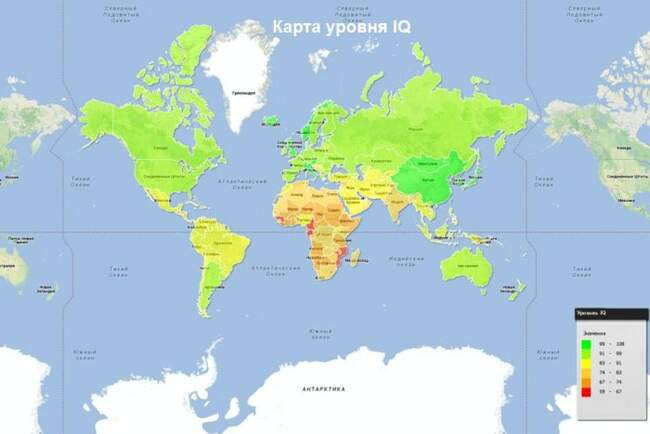 14. Карта населения по уровню IQ