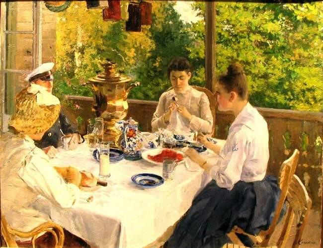 «За чайным столом». (1888). Константин Коровин.