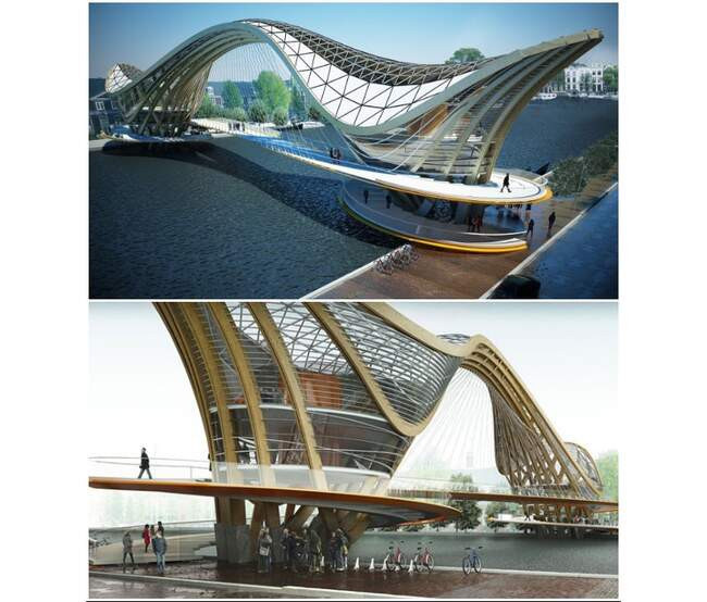 8. Концепция пешеходного моста Amsterdam Footbridge-Cafe от архитектора Лорана Сен Валя (Laurent Sain Val)