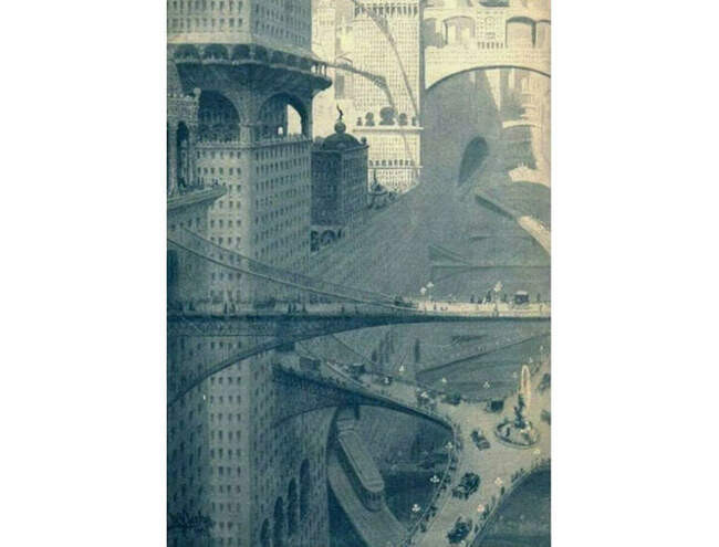 # 10 Город будущего, каким его представляли в 1908 году.