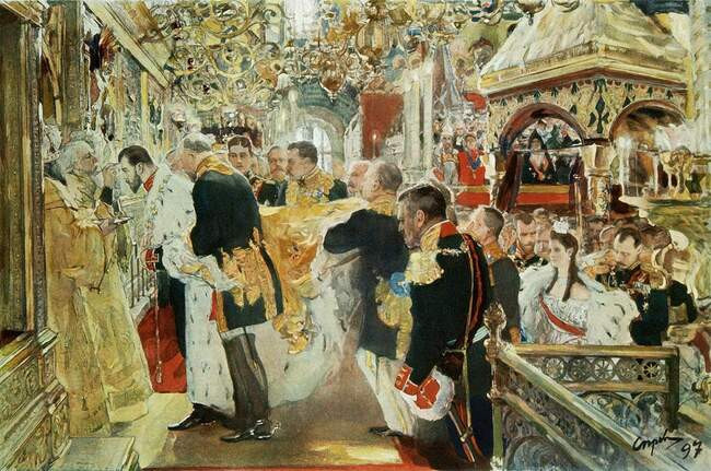 11. Валентин Серов. Коронация. Миропомазание Николая II в Успенском соборе. (1897)