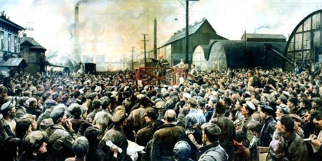 12. Исаак Бродский. Выступление В. И. Ленина на митинге рабочих Путиловского завода в мае 1917 года (1929)