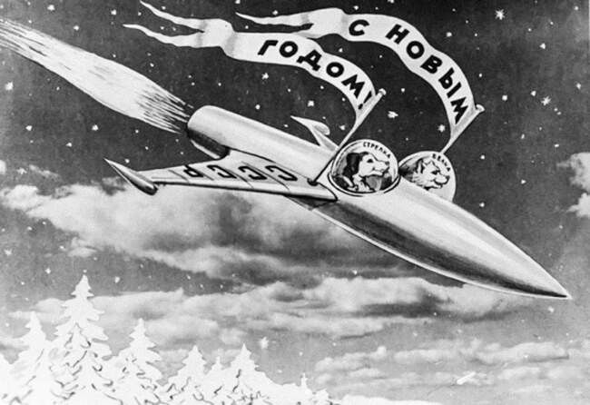 1. Белка и Стрелка летят на ракете, 1960