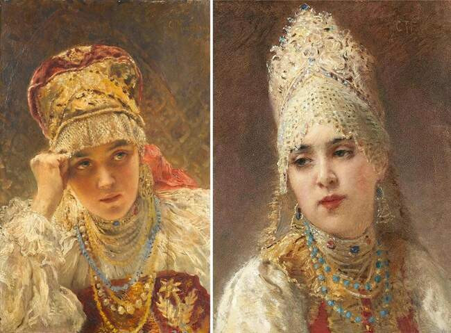 Константин Маковский. Молодая боярыня и Боярышня в кокошнике
