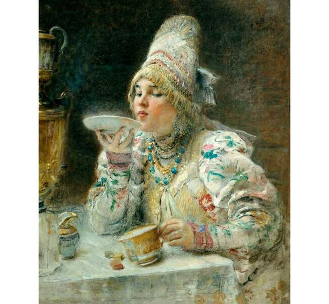 Константин Маковский. За чаем, 1914