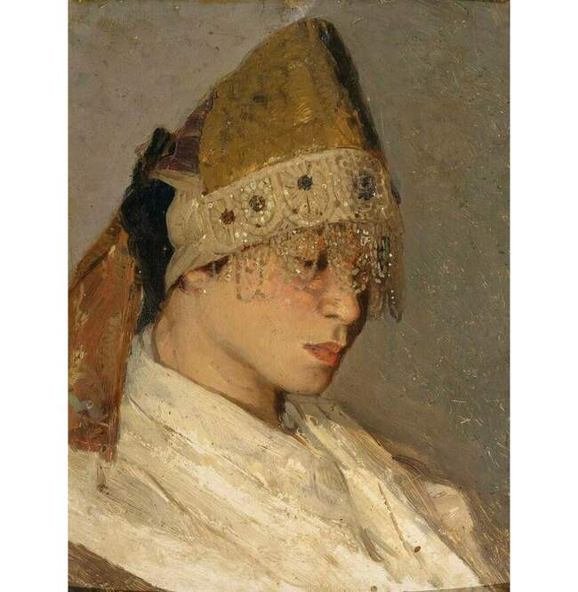 Михаил Нестеров. Девушка в кокошнике. Портрет М.И.Нестеровой. 1885