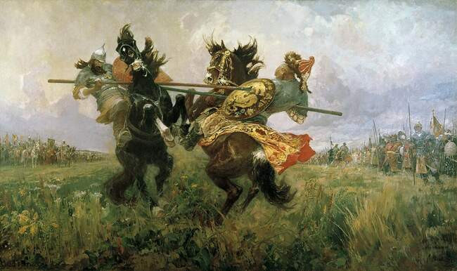 3. Михаил Авилов. Поединок Пересвета с Челубеем на Куликовом поле (1943 г.)