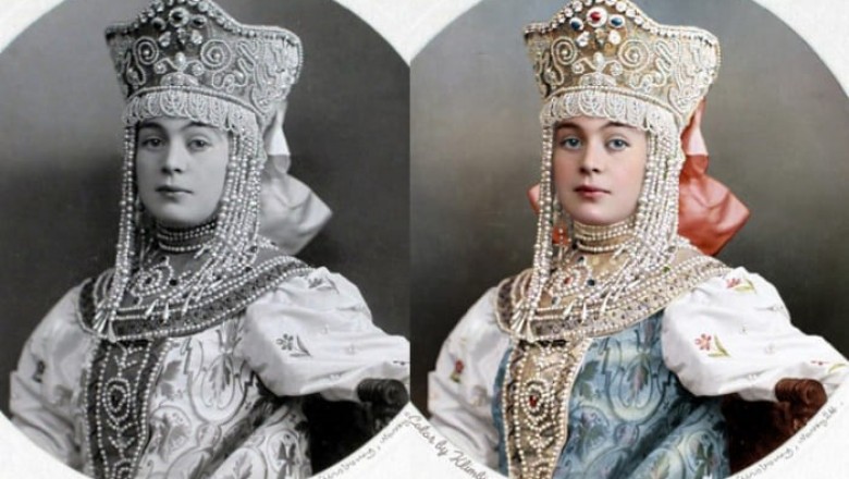 Раритетные снимки участниц бала-маскарада в цвете, который проходил в доме Романовых в 1903 году