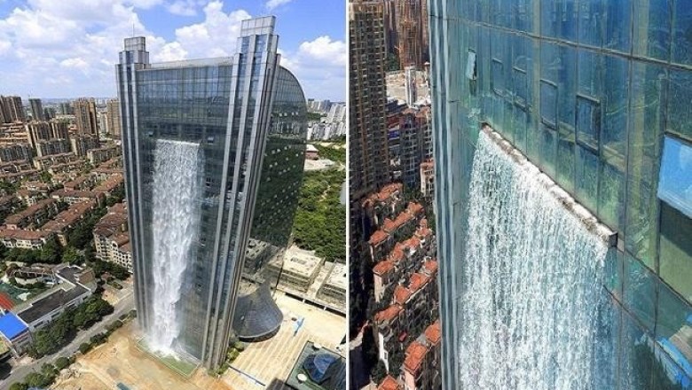 Уникальный искусственный водопад, стекающий со 108-метрового небоскреба