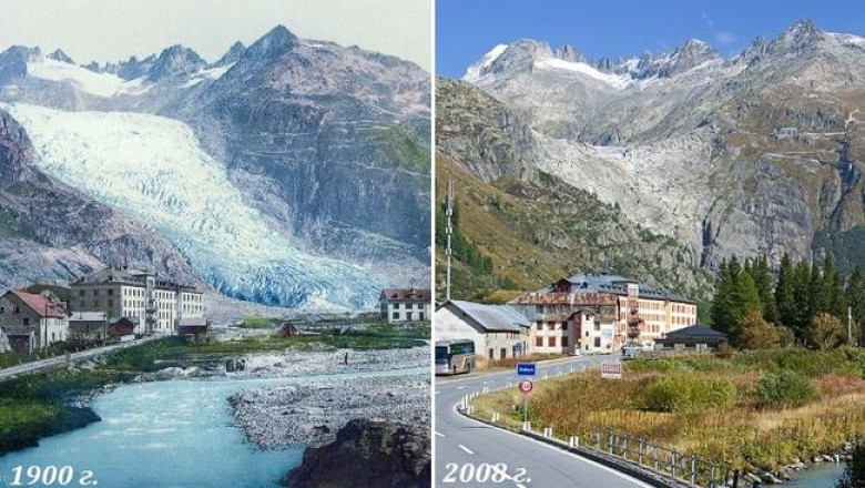 Как ледники швейцарских Альп стремительно тают: сравнение фотографий с разницей в 100 лет