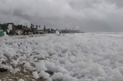 В Индии популярный пляж покрылся токсичной пеной