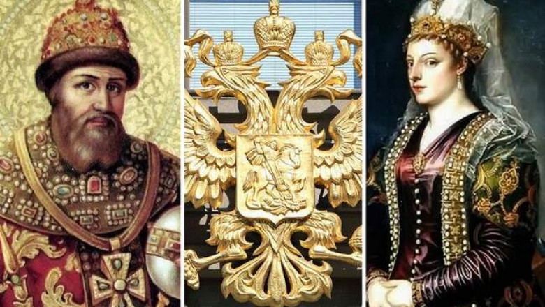 Почему на российском гербе три короны, если орлиные головы только две
