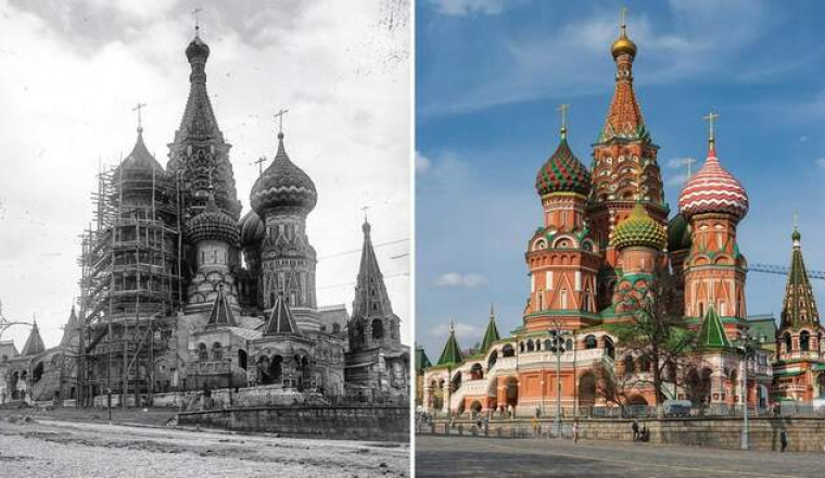 Как выглядел храм Василия Блаженного 100 лет назад и сейчас