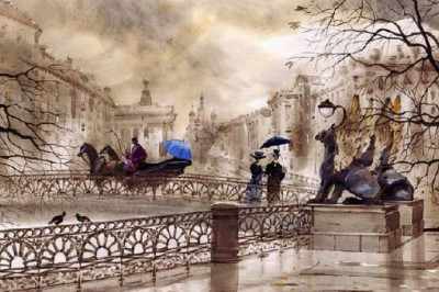Завораживающие городские пейзажи Светланы и Сабира Гаджиевых: какие истории из прошлого рассказывают туманные акварели от творческого тандема питерских художников